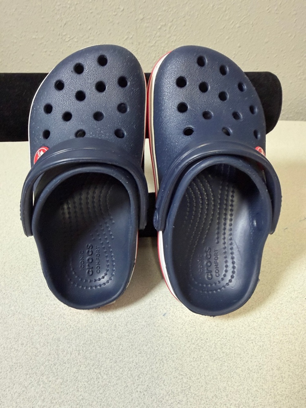 CROCS Kids Navy Clogs with White and Red Trim